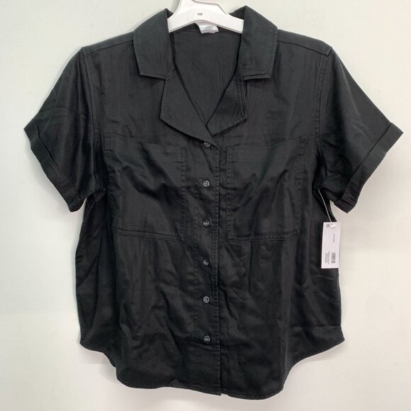 Members Mark Women's S Short Sleeve Tencel Lyocell Camp Shirt Black Size Small - Picture 2 of 8